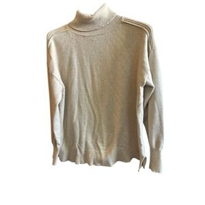 EVERVE Beige Knit Turtleneck Sweater XL Ribbed‎ Detail Side Slits Cozy